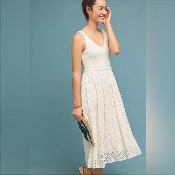Anthropologie Meadow Rue Florence MIDI Dress in Cream S - Picture 1 of 16